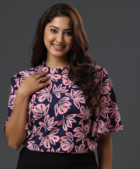 Flared Sleeve Printed Basic Top